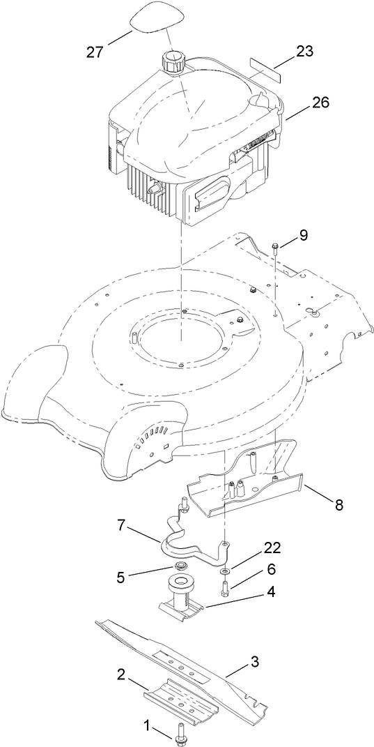 Engine And Blade Assembly Diagram and Parts List for 10634 (314000001 - 314999999)(2014) Lawn Boy Lawn Mower